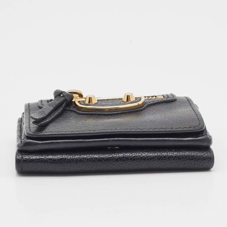 Pre Owned Balenciaga Black Leather Classic Metallic Edge Trifold Wallet