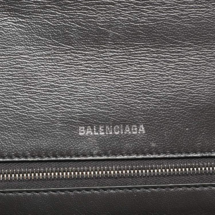 Pre Owned Balenciaga Black Croc Embossed Leather Medium Hourglass Top Handle Bag