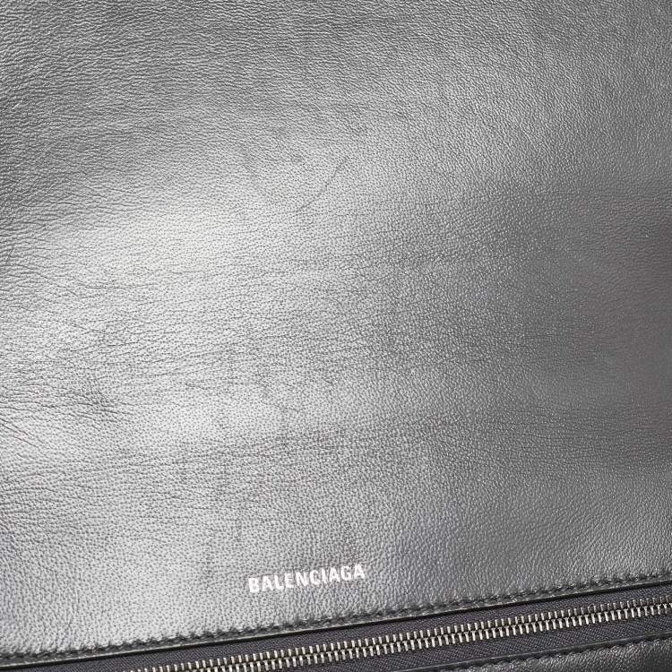 Pre Owned Balenciaga Black Croc Embossed Leather Medium Hourglass Top Handle Bag