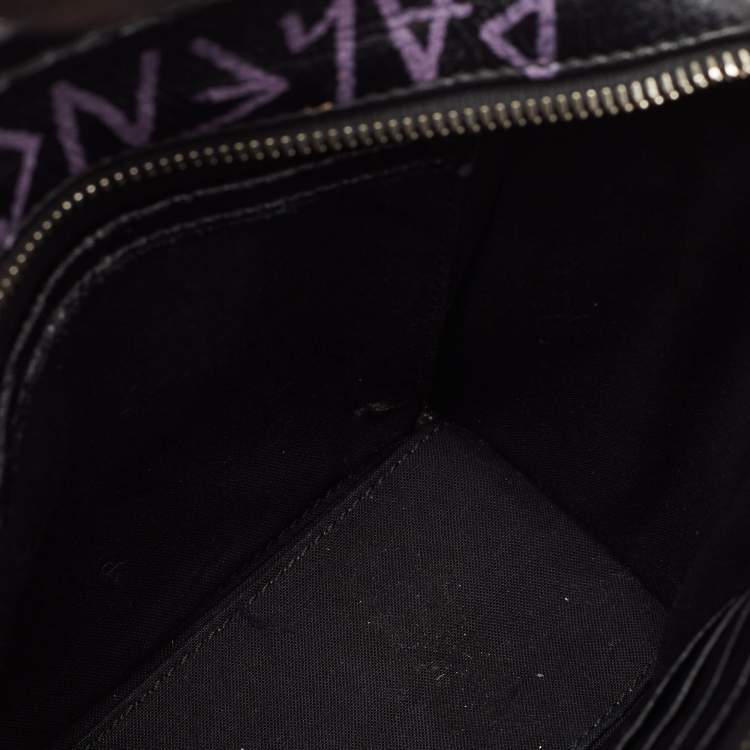 Pre Owned Balenciaga Black Graffiti Printed Leather Bazar Tote