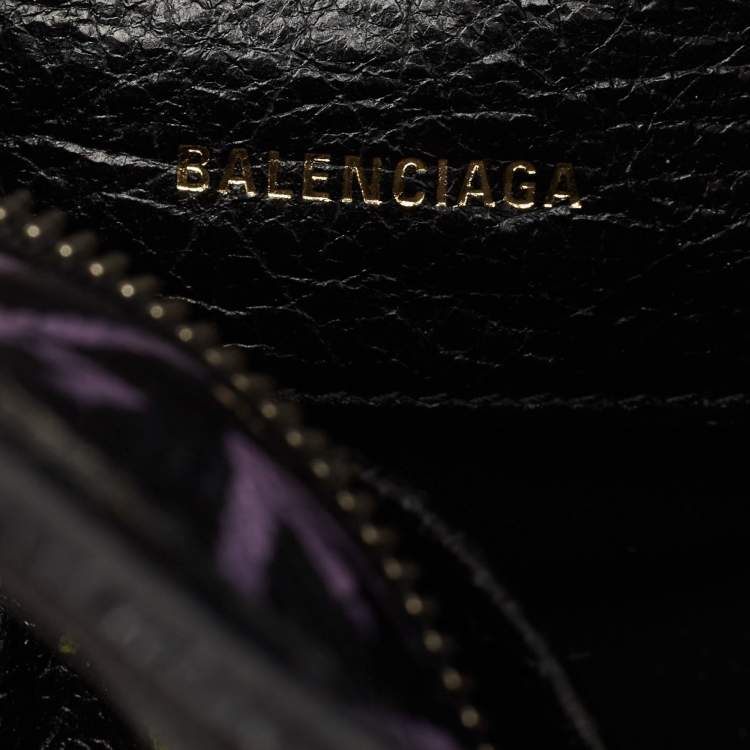 Pre Owned Balenciaga Black Graffiti Printed Leather Bazar Tote