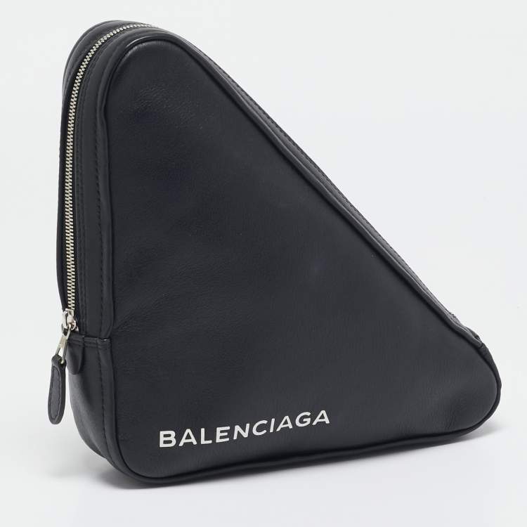 Pre Owned Balenciaga Black Leather Triangle Pouch