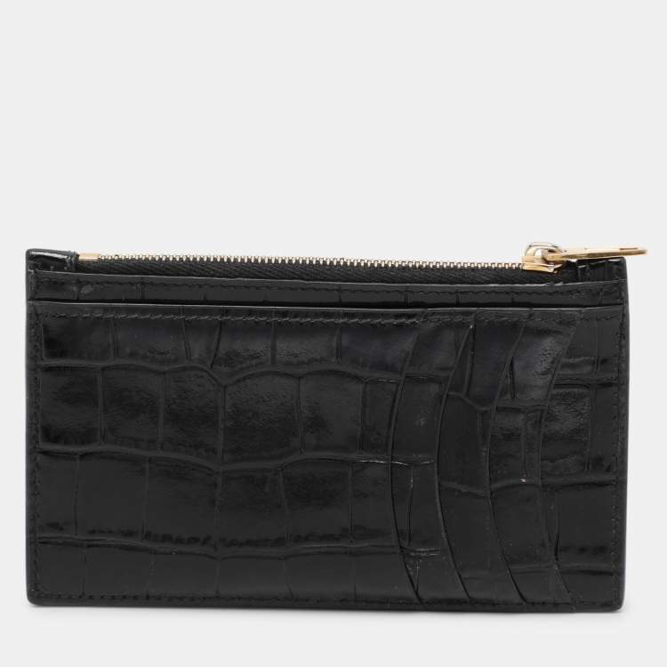 Pre Owned Balenciaga Black Croc Embossed Leather Hourglass Card Holder