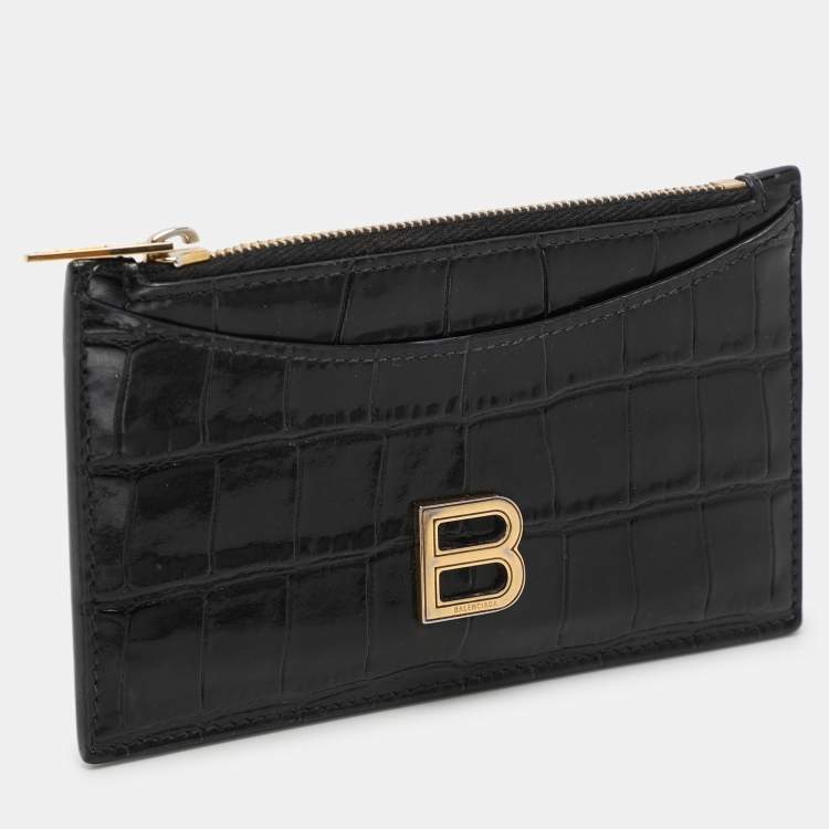 Pre Owned Balenciaga Black Croc Embossed Leather Hourglass Card Holder