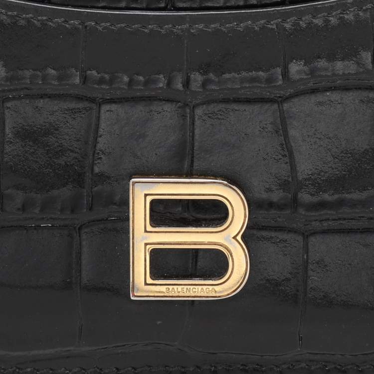 Pre Owned Balenciaga Black Croc Embossed Leather Hourglass Card Holder