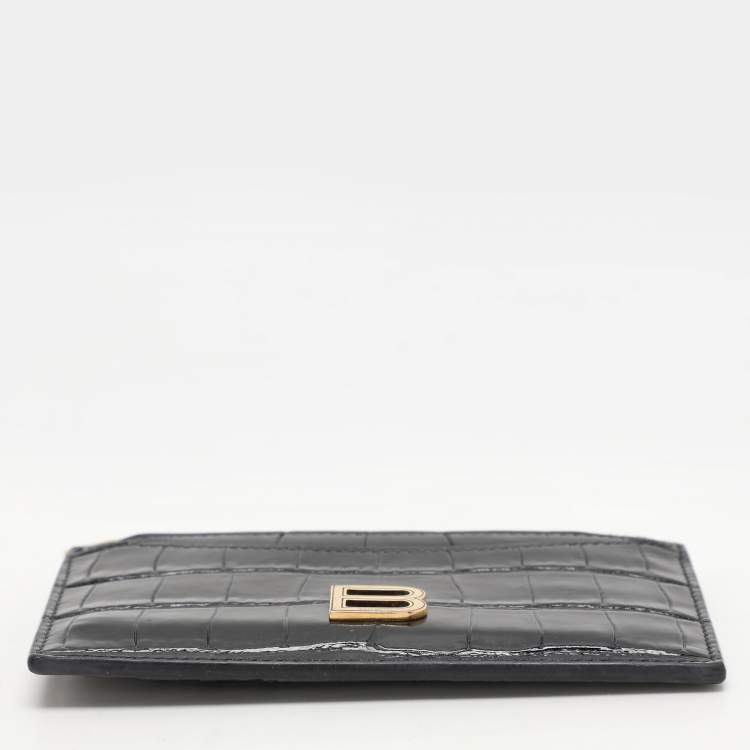 Pre Owned Balenciaga Black Croc Embossed Leather Hourglass Card Holder