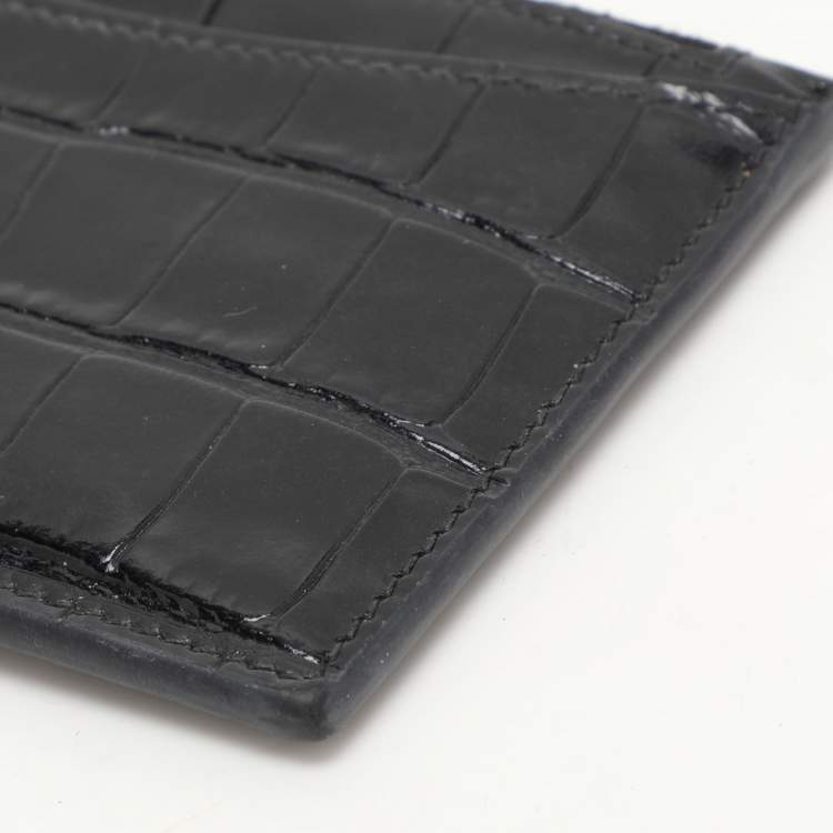 Pre Owned Balenciaga Black Croc Embossed Leather Hourglass Card Holder