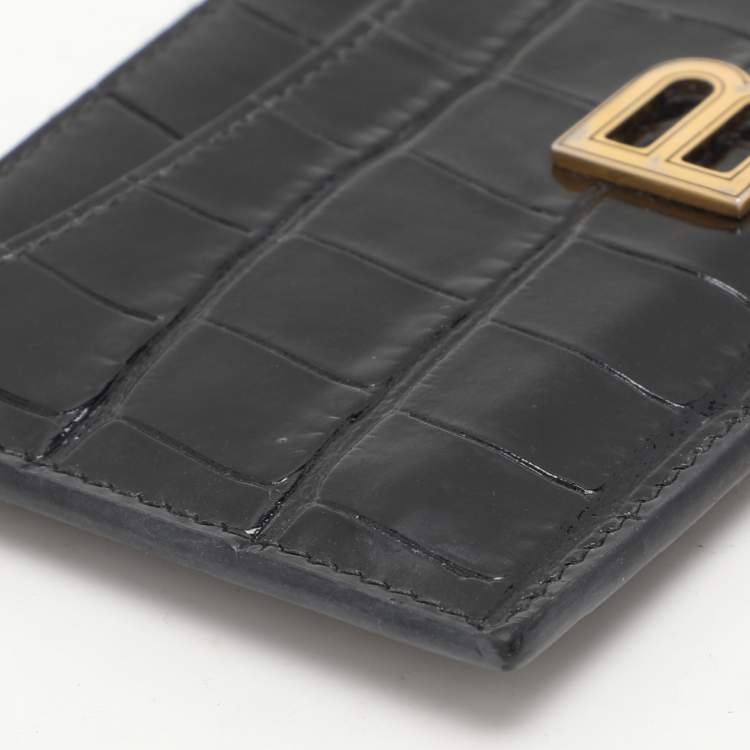Pre Owned Balenciaga Black Croc Embossed Leather Hourglass Card Holder