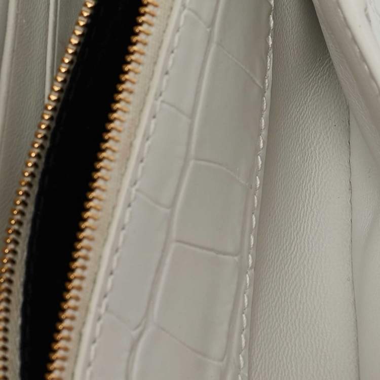 Pre Owned Balenciaga White Croc Embossed Leather Hourglass Wallet on Chain
