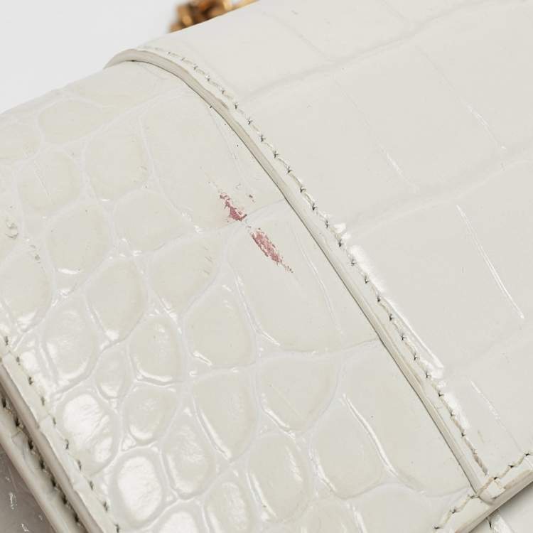 Pre Owned Balenciaga White Croc Embossed Leather Hourglass Wallet on Chain