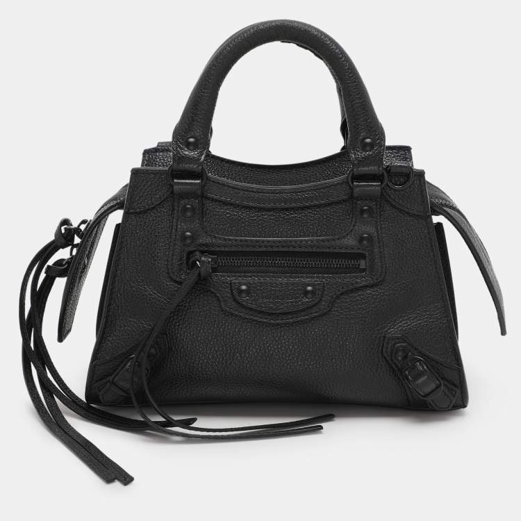 Pre Owned Balenciaga Black Leather Mini Neo Classic City Tote