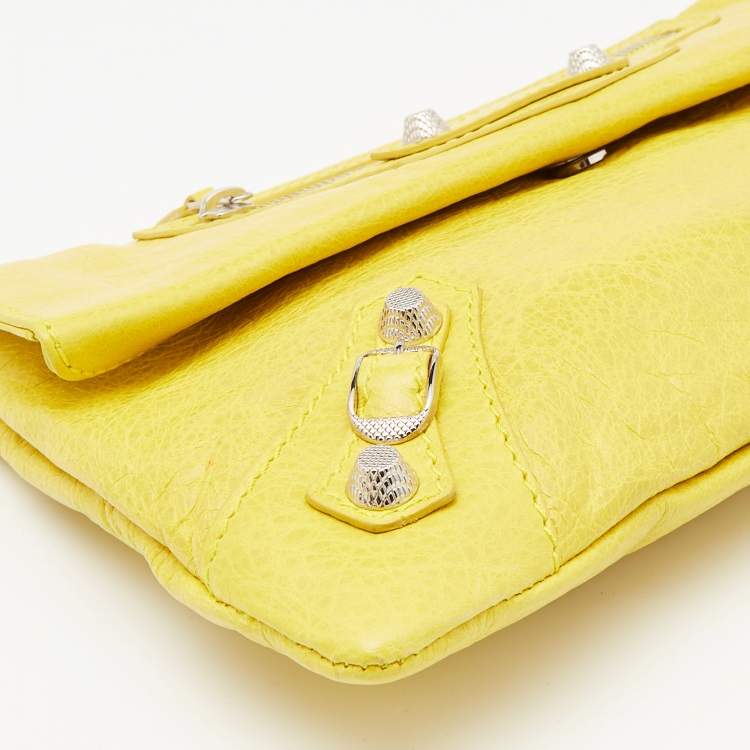 Pre Owned Balenciaga Yellow Leather GSH Classic Envelope Clutch
