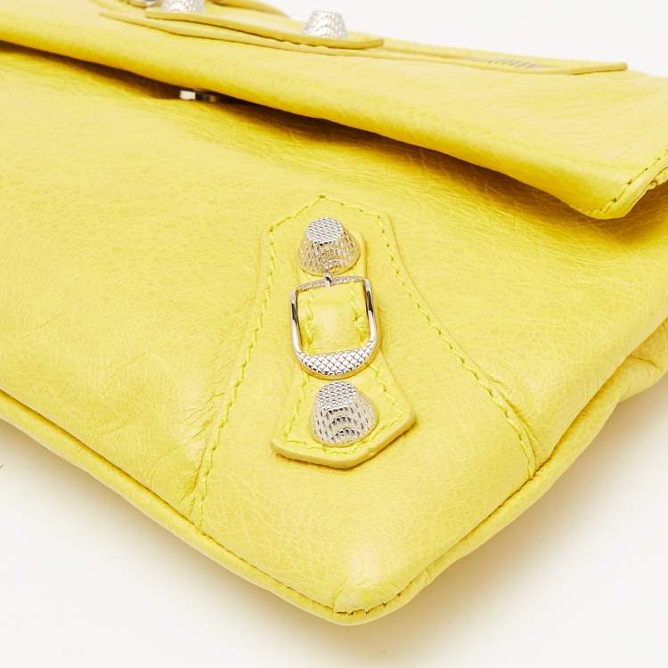 Pre Owned Balenciaga Yellow Leather GSH Classic Envelope Clutch