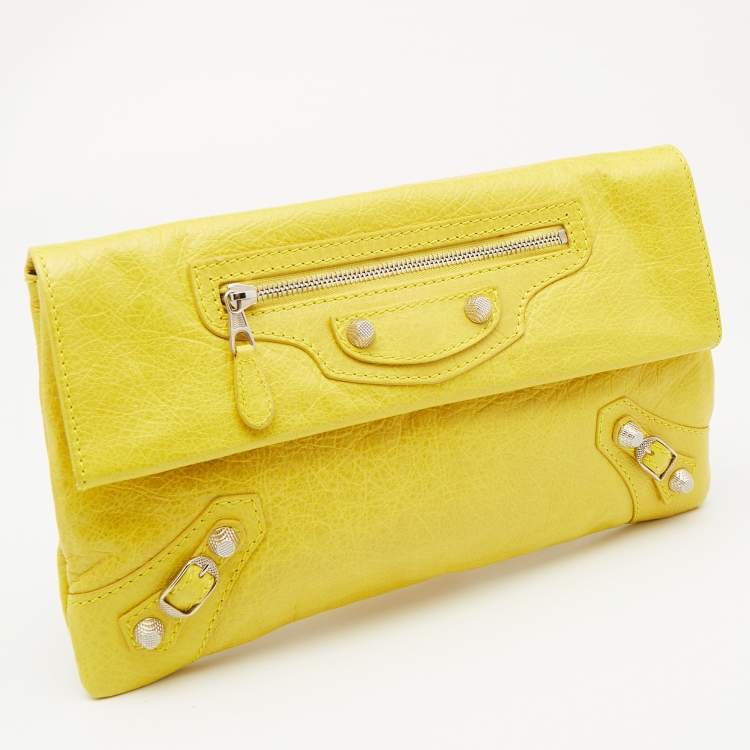 Pre Owned Balenciaga Yellow Leather GSH Classic Envelope Clutch