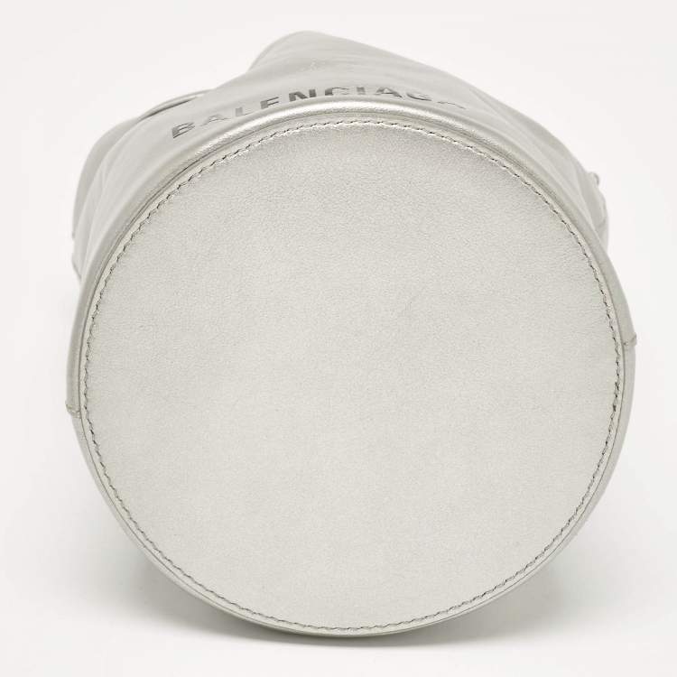 Pre Owned Balenciaga Silver Leather XS Everyday Bucket Bag