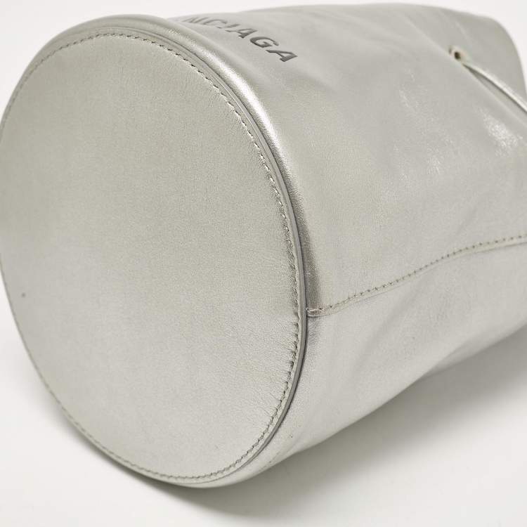 Pre Owned Balenciaga Silver Leather XS Everyday Bucket Bag