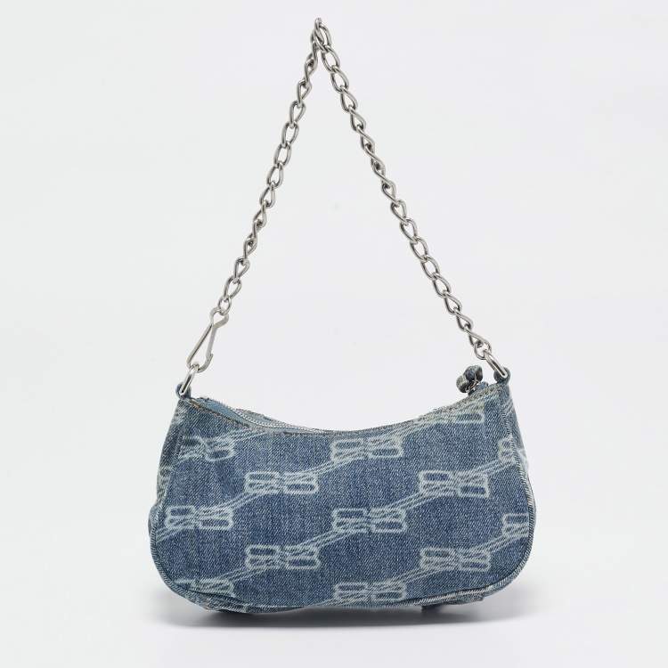 Pre Owned Balenciaga Blue Denim Mini Le Cagole Shoulder Bag