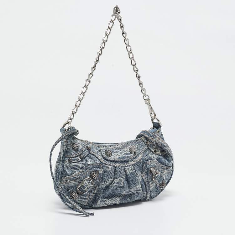 Pre Owned Balenciaga Blue Denim Mini Le Cagole Shoulder Bag