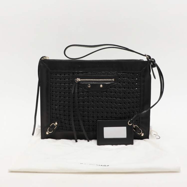 Pre Owned Balenciaga Black Leather Crochet Motorcycle Clutch