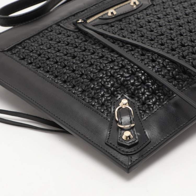 Pre Owned Balenciaga Black Leather Crochet Motorcycle Clutch