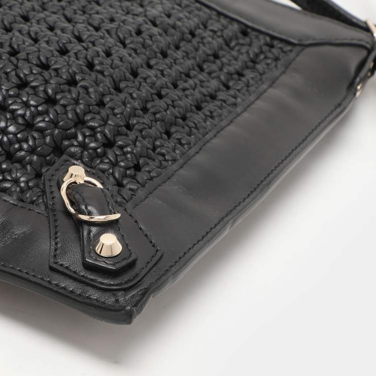 Pre Owned Balenciaga Black Leather Crochet Motorcycle Clutch