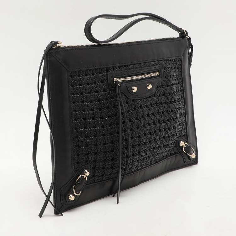 Pre Owned Balenciaga Black Leather Crochet Motorcycle Clutch