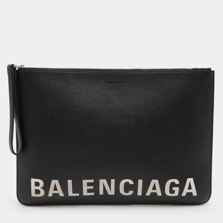 Pre Owned Balenciaga Black Leather Ville Logo Pouch
