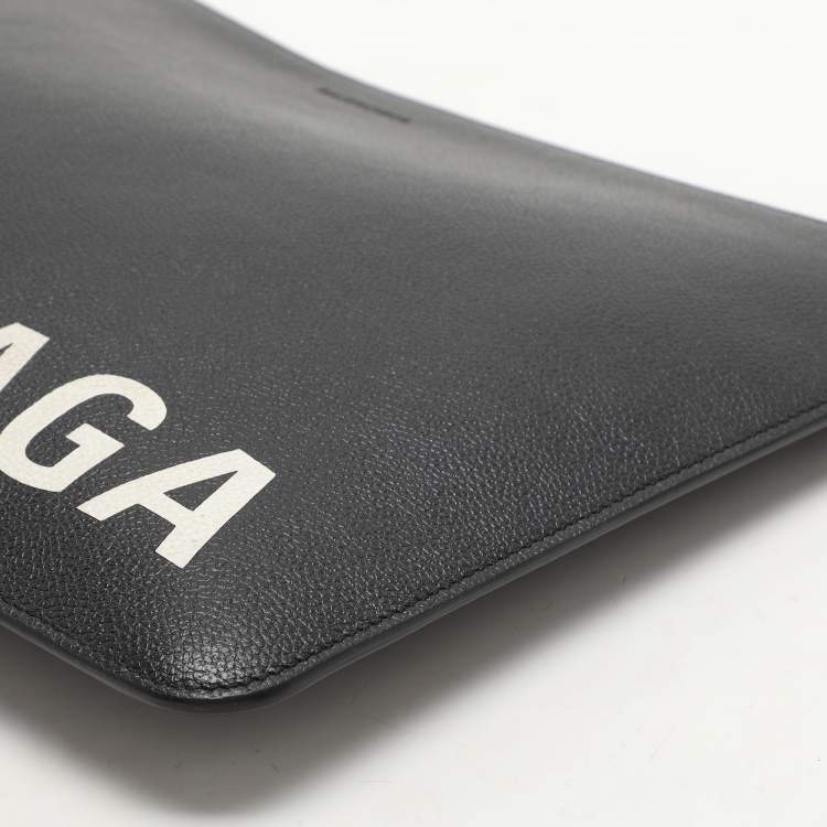 Pre Owned Balenciaga Black Leather Ville Logo Pouch