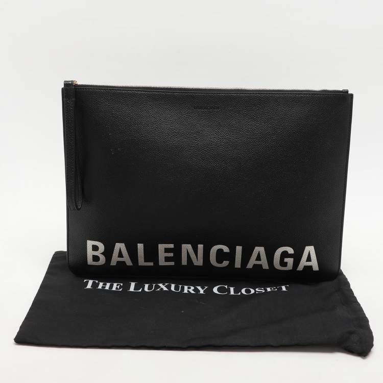 Pre Owned Balenciaga Black Leather Ville Logo Pouch