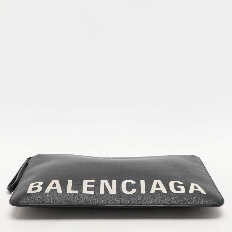Pre Owned Balenciaga Black Leather Ville Logo Pouch