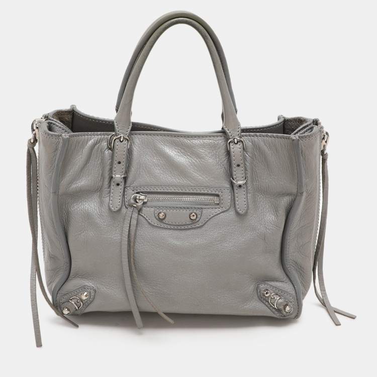 Pre Owned Balenciaga Grey Leather Mini Papier A4 Zip Around Bag