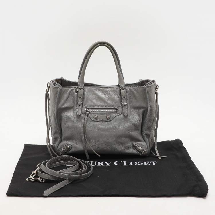 Pre Owned Balenciaga Grey Leather Mini Papier A4 Zip Around Bag
