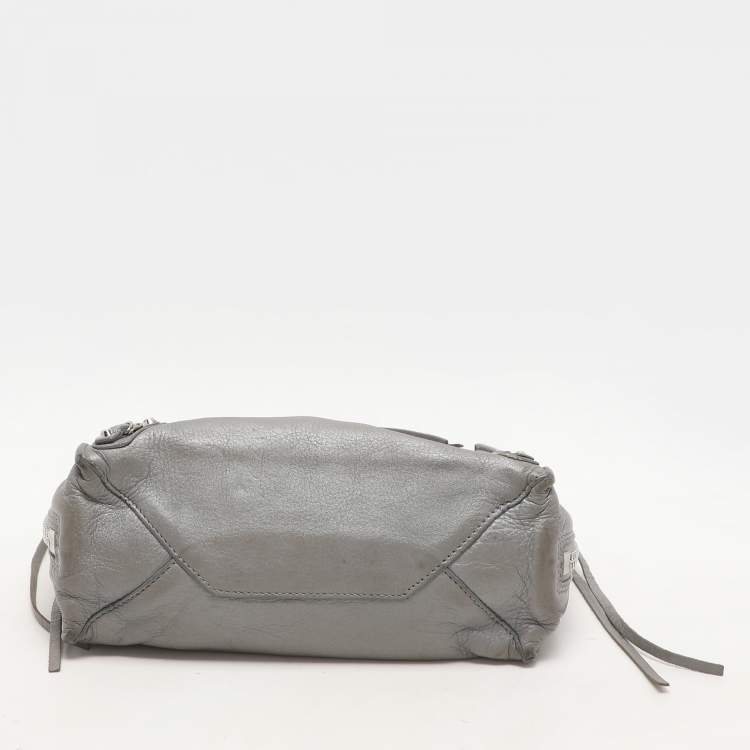 Pre Owned Balenciaga Grey Leather Mini Papier A4 Zip Around Bag