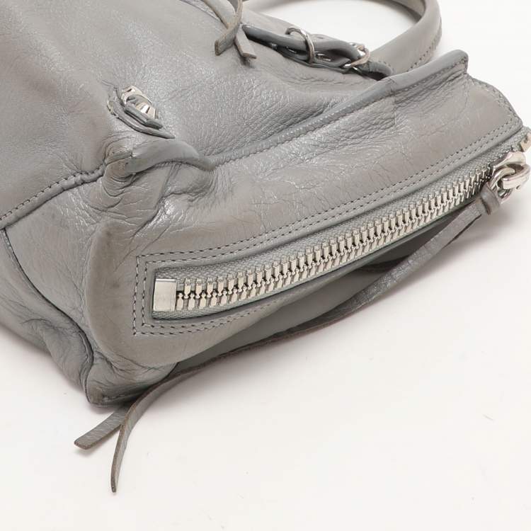 Pre Owned Balenciaga Grey Leather Mini Papier A4 Zip Around Bag