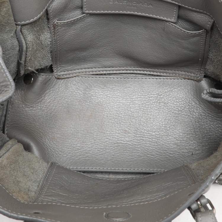 Pre Owned Balenciaga Grey Leather Mini Papier A4 Zip Around Bag
