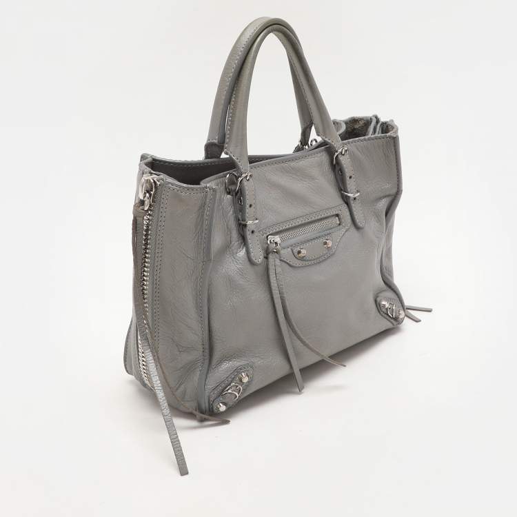 Pre Owned Balenciaga Grey Leather Mini Papier A4 Zip Around Bag