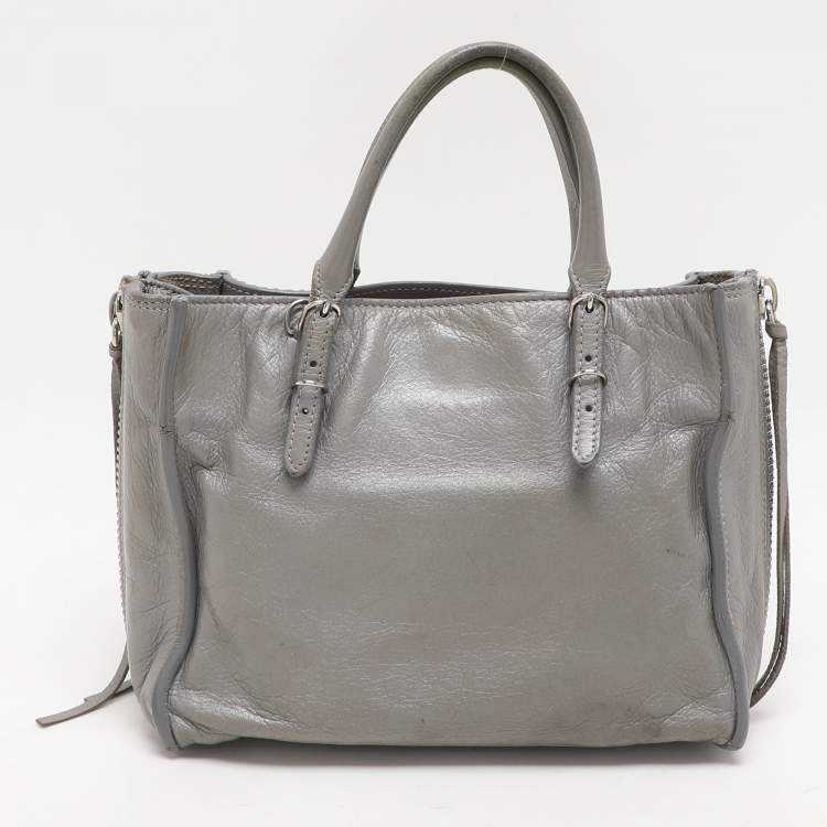 Pre Owned Balenciaga Grey Leather Mini Papier A4 Zip Around Bag