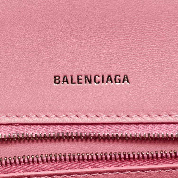 Pre Owned Balenciaga Pink Croc Embossed Leather Small Hourglass Top Handle Bag