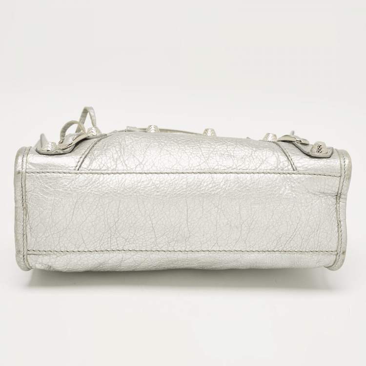 Pre Owned Balenciaga Silver Leather Mini Classic City Bag