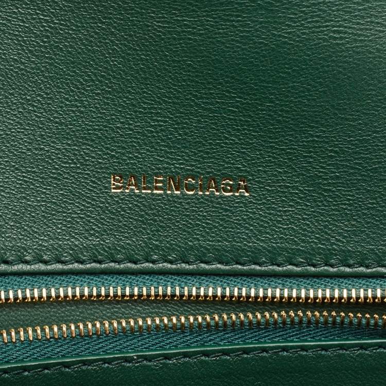 Pre Owned Balenciaga Green Croc Embossed Leather Small Hourglass Top Handle Bag