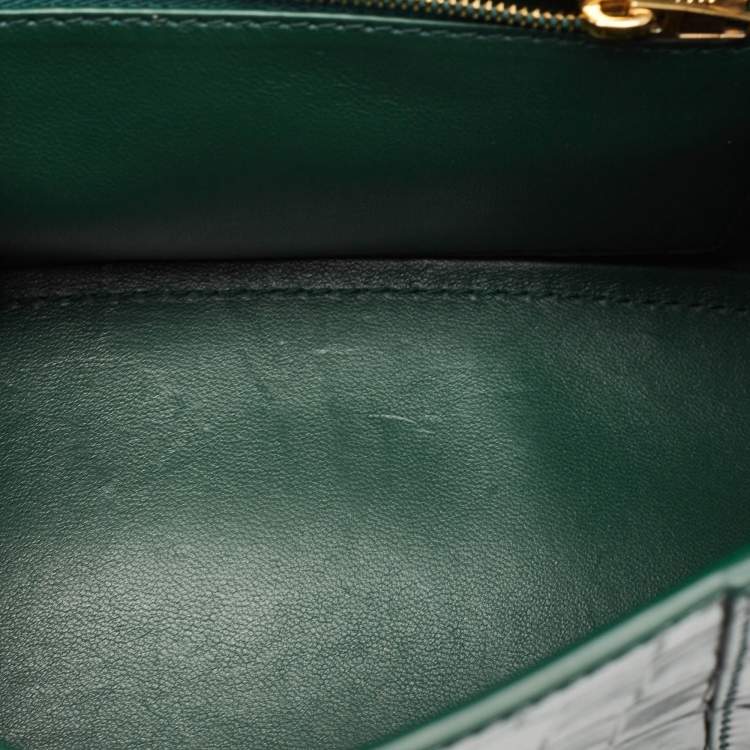 Pre Owned Balenciaga Green Croc Embossed Leather Small Hourglass Top Handle Bag