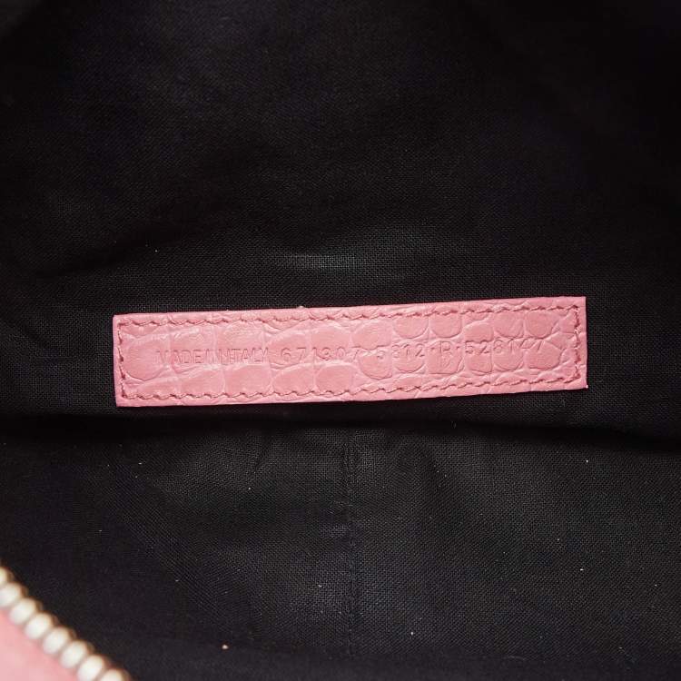 Pre Owned Balenciaga Pink Croc Embossed Leather Small Le Cagole Shoulder Bag