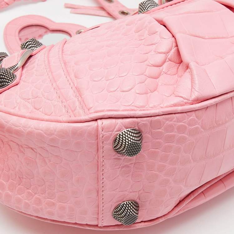 Pre Owned Balenciaga Pink Croc Embossed Leather Small Le Cagole Shoulder Bag