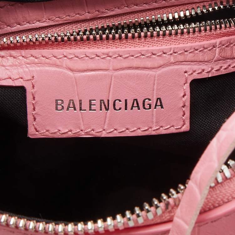 Pre Owned Balenciaga Pink Croc Embossed Leather Small Le Cagole Shoulder Bag