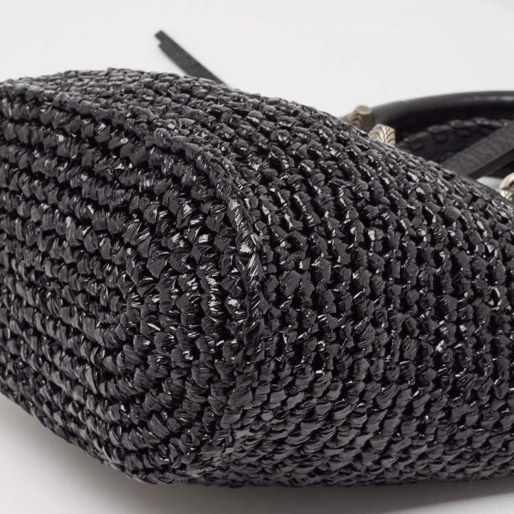 Pre Owned Balenciaga Black Raffia Effect Small Le Cagole Panier Tote