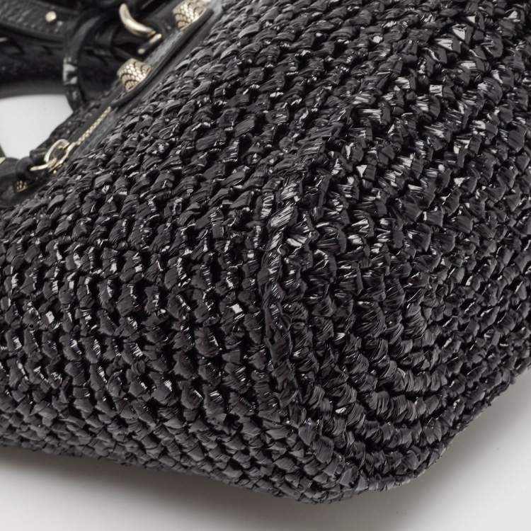 Pre Owned Balenciaga Black Raffia Effect Small Le Cagole Panier Tote