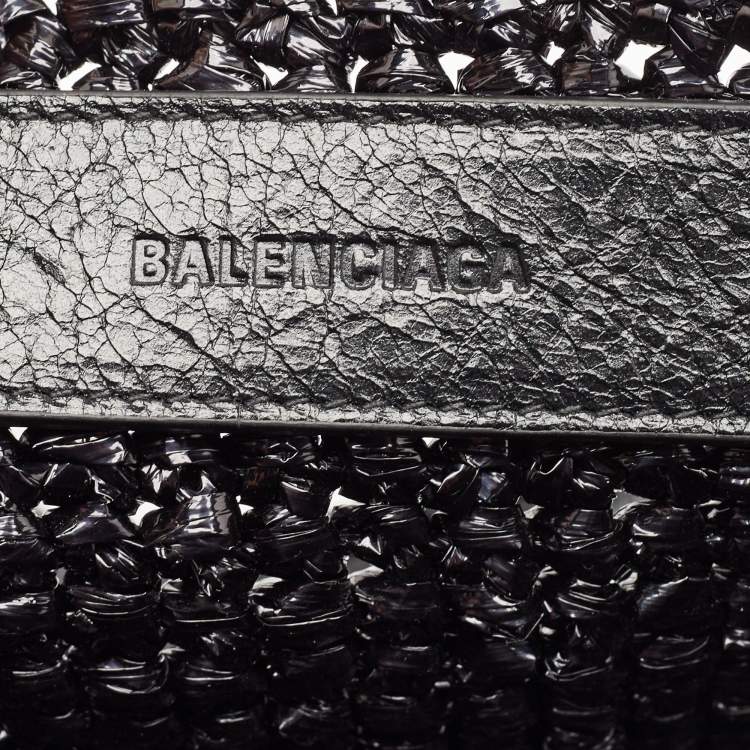 Pre Owned Balenciaga Black Raffia Effect Small Le Cagole Panier Tote