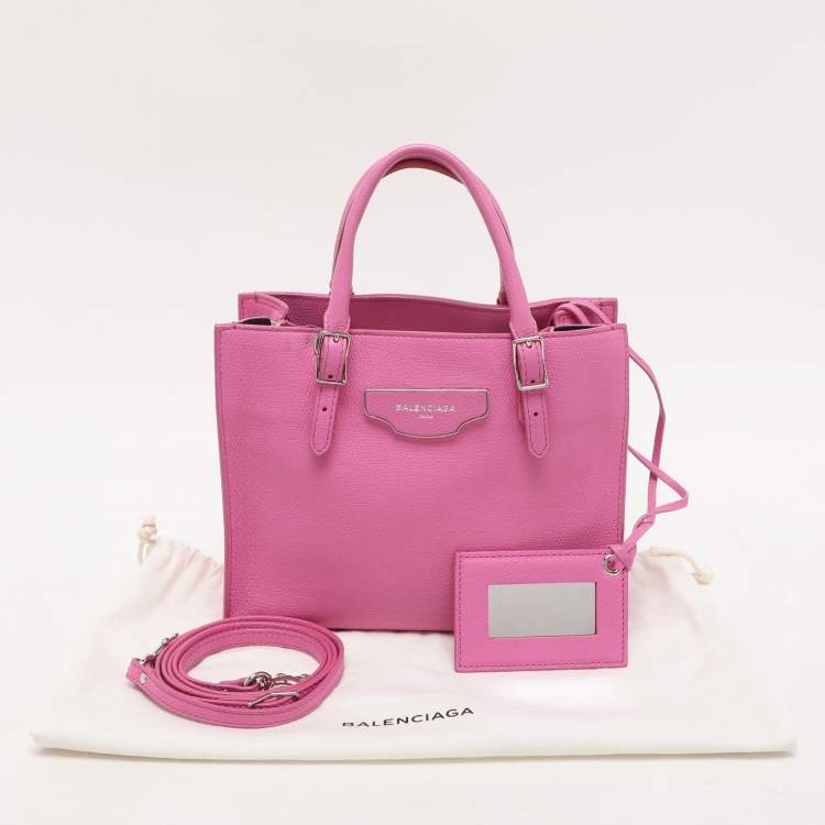 Pre Owned Balenciaga Pink Leather Mini Metallic Edge Papier A4 Tote