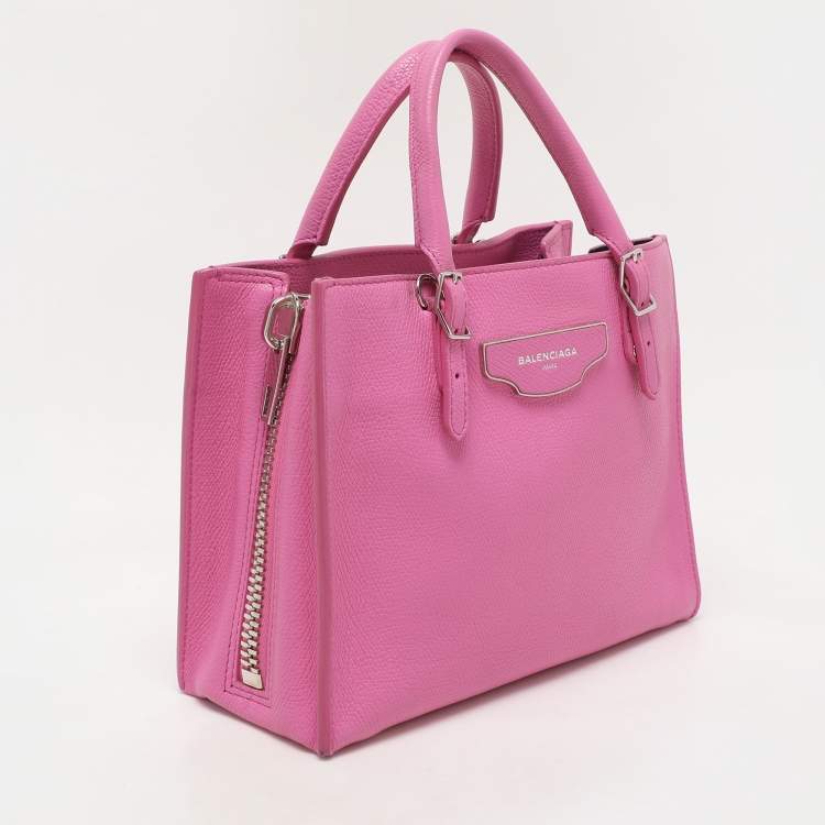 Pre Owned Balenciaga Pink Leather Mini Metallic Edge Papier A4 Tote