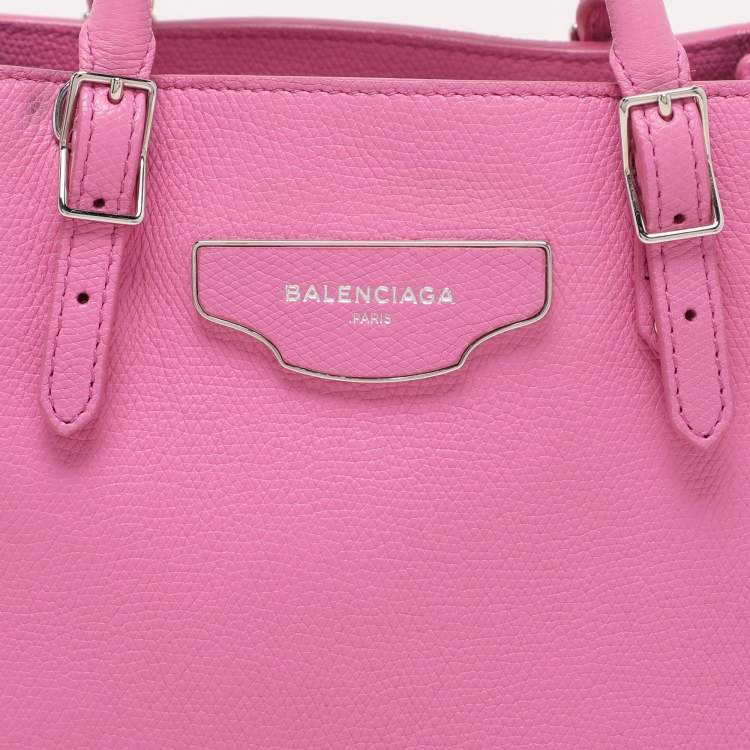 Pre Owned Balenciaga Pink Leather Mini Metallic Edge Papier A4 Tote